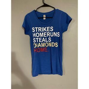 Alternative Apparel Blue Baseball Short Sleeve Shirt Size Small